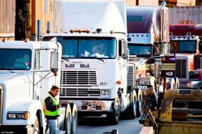 Drivers leaving the Port of Long Beach